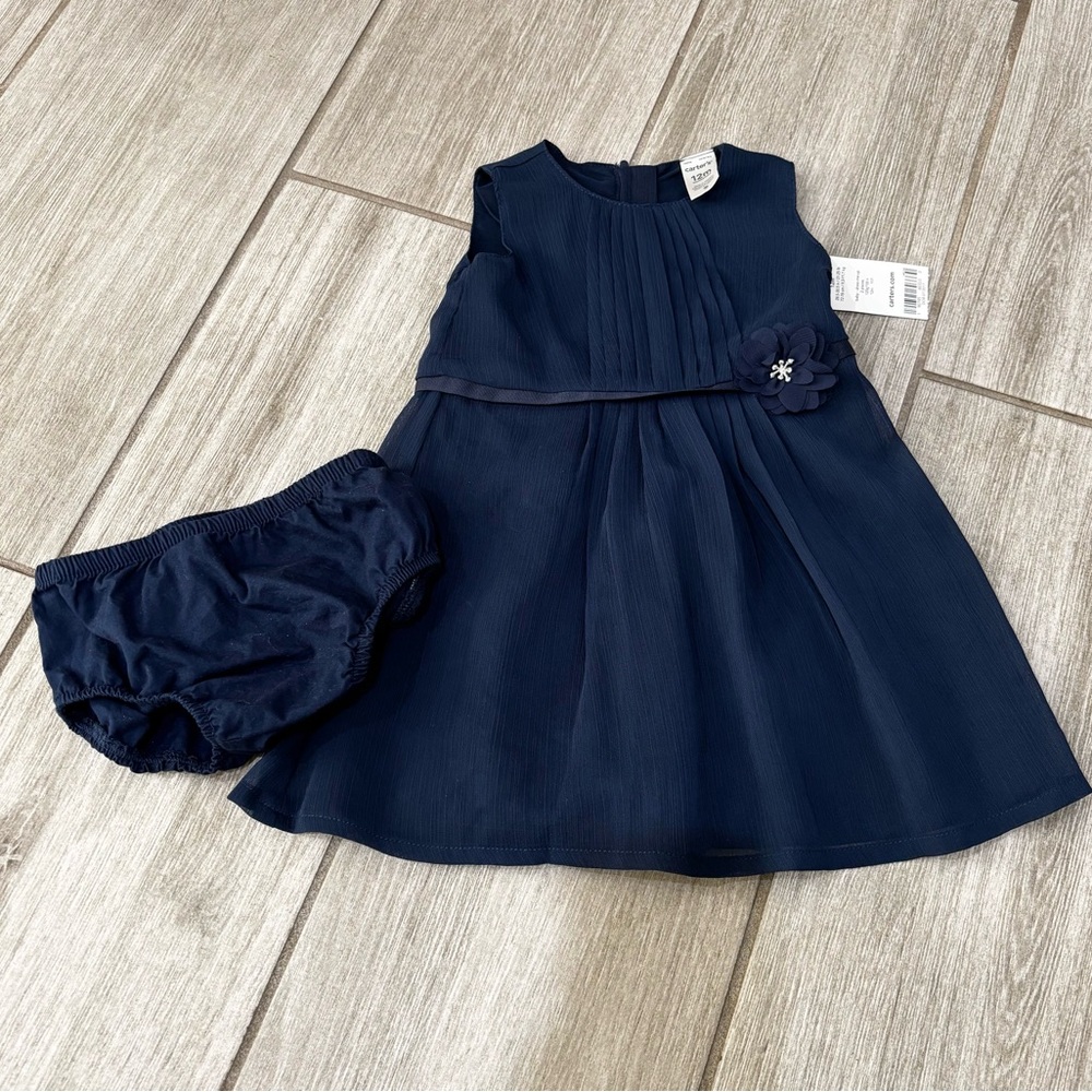 Carter's Dark Blue Baby Dress with Floral Accent new with tags